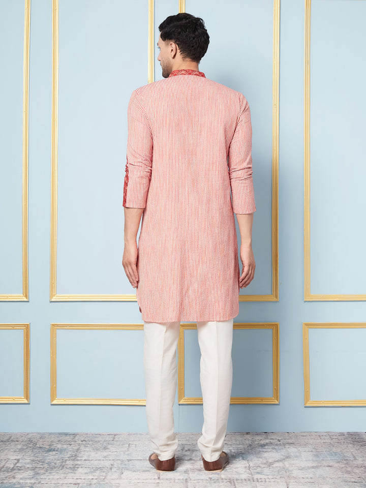 Multi Woven Striped Straight Kurta With Pyjama