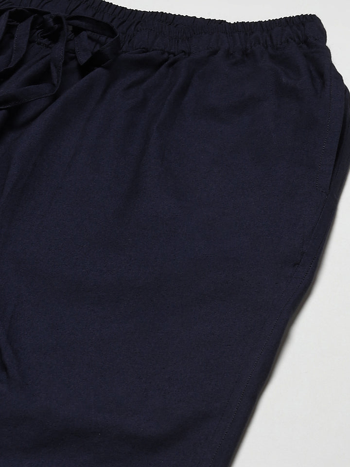 Men's Navy Blue Solid Cotton Pyjama