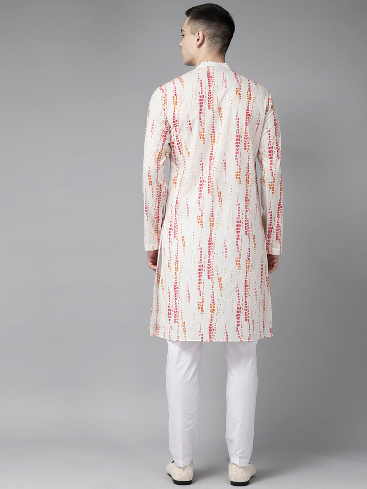 White and Red Tie and dye Print Design Straight Kurta With Pajama