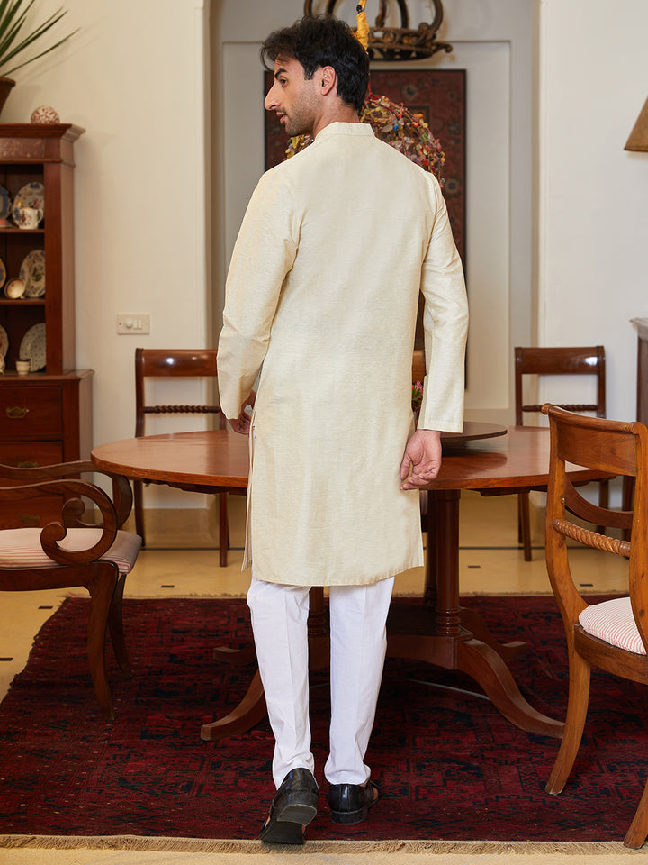 Pintuck Cotton Silk Straight Kurta