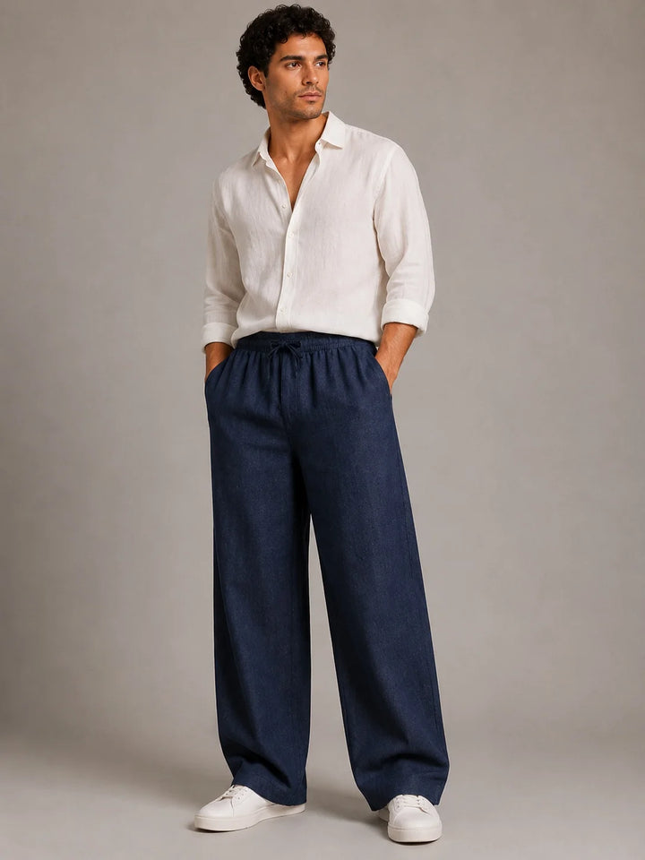 See Designs Men's Flare Linen Pyjama Relaxed Fit Drawstring Lounge Pants
