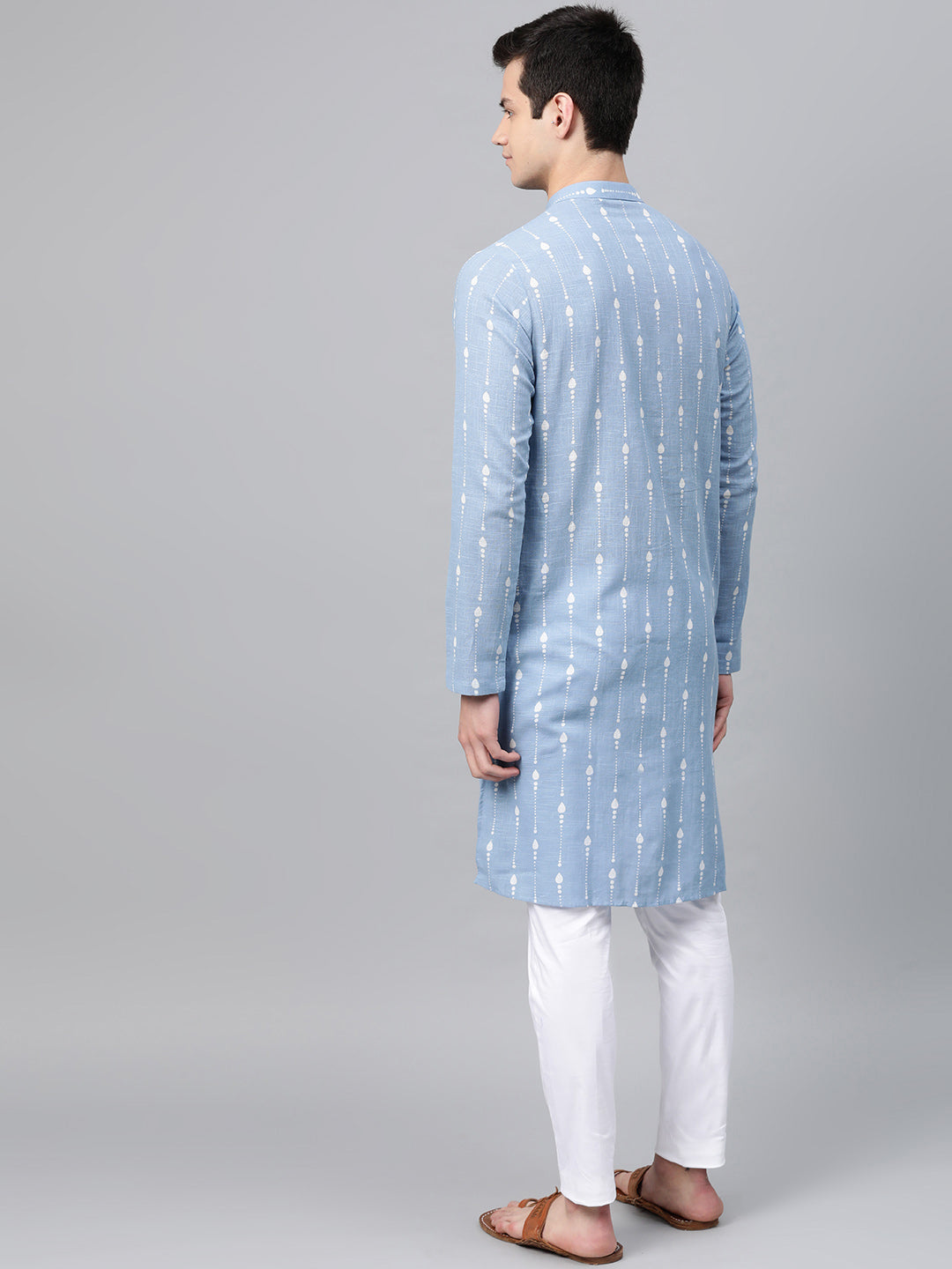 Blue Printed Straight Kurta With Pyjama
