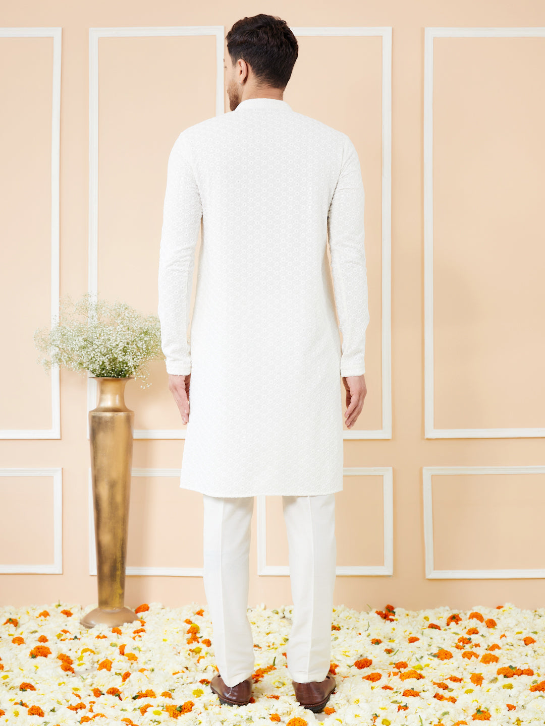 White Sequins Embroidered Rayon Kurta