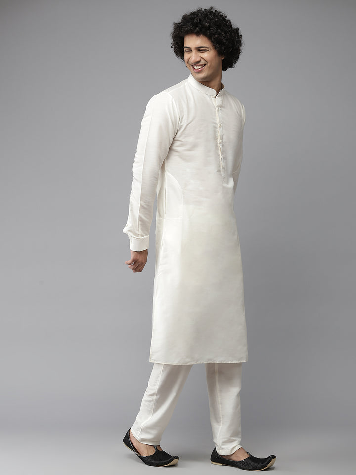 Men Sap green & White Solid Kurta Pyjama With Nehru jacket