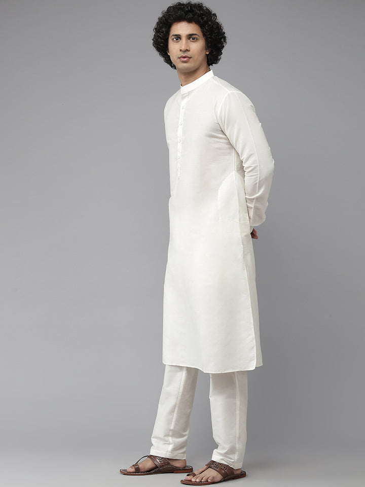 Metallic Gold Nehru Jacket With White Kurta Pyjama