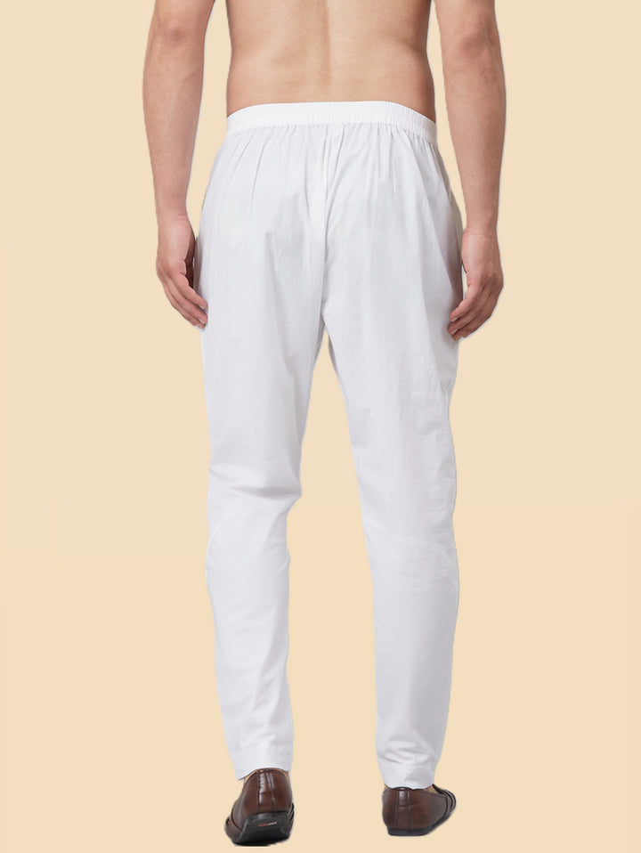 Men's White Solid Cotton Trousers style pant