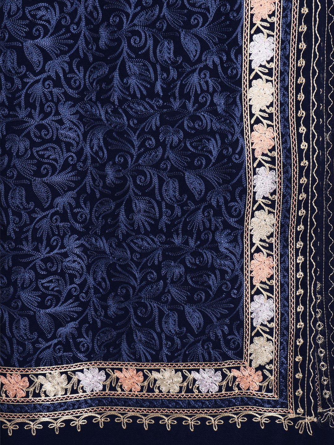 Tweedle Men's Acro Wool Kashmiri Embroidery Stole, Navy Blue, Size - 28 x 80 inches