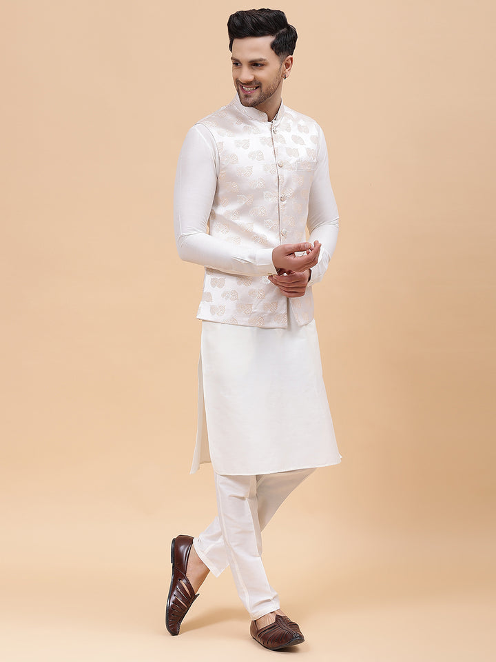 Pure Silk Kurta & Pyjama with Woven Jacquard Nehru Jacket