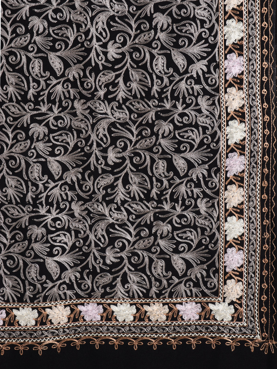 Tweedle Men's Acro Wool Kashmiri Embroidery Stole, Black, Size - 28 x 80 inches