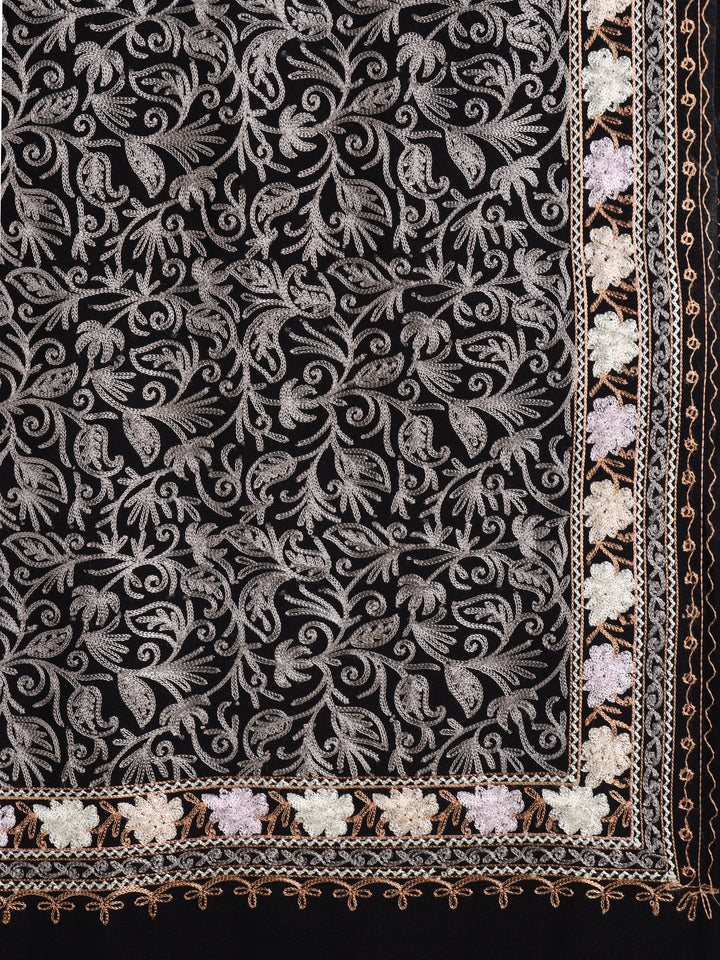 Tweedle Men's Acro Wool Kashmiri Embroidery Stole, Black, Size - 28 x 80 inches