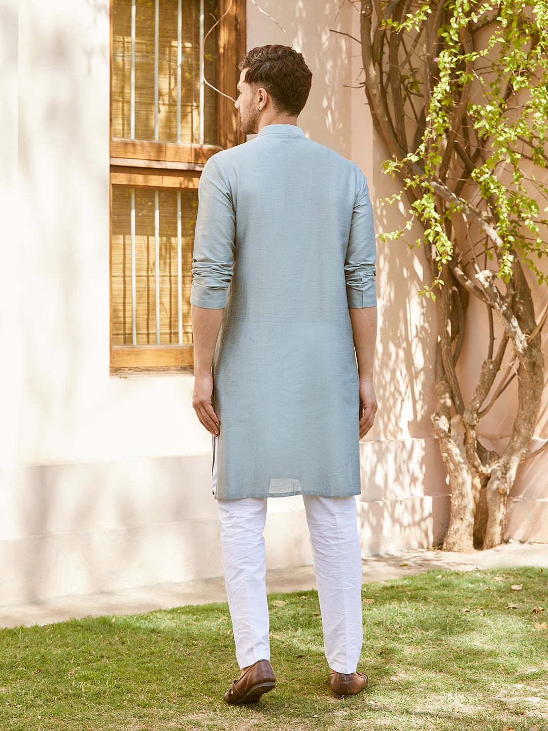 Pintuck Cotton Silk Straight Kurta