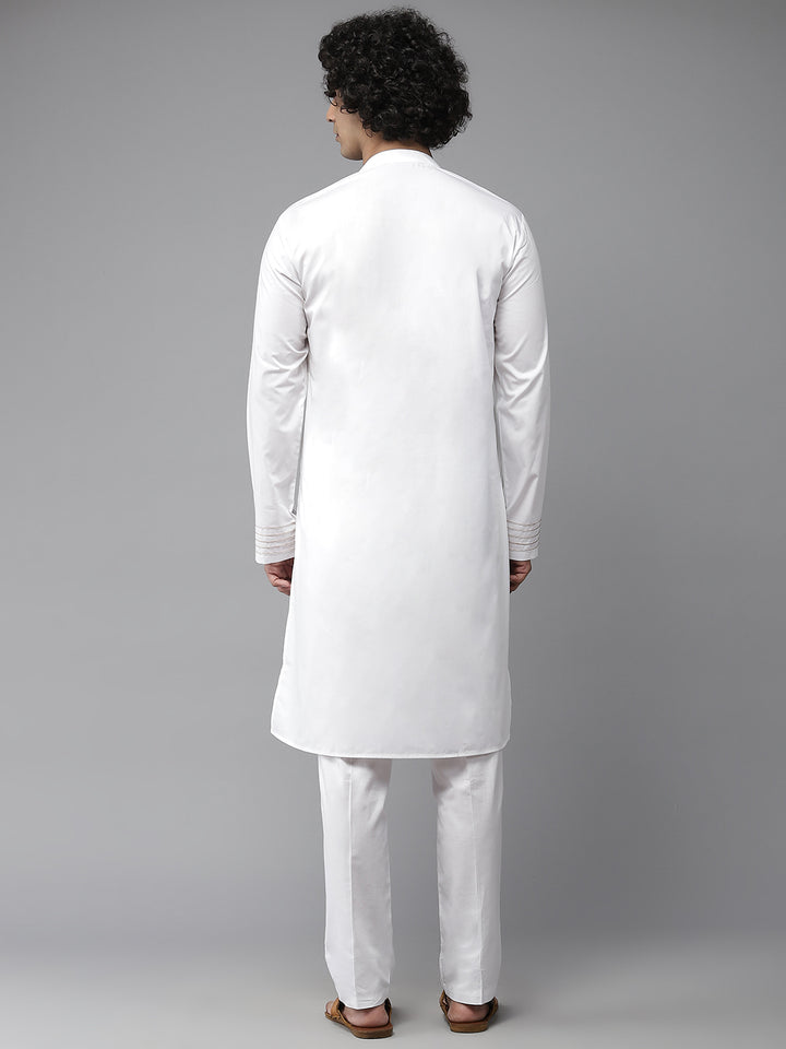 Men White Yoke Design Straight Kurta With Pyjama