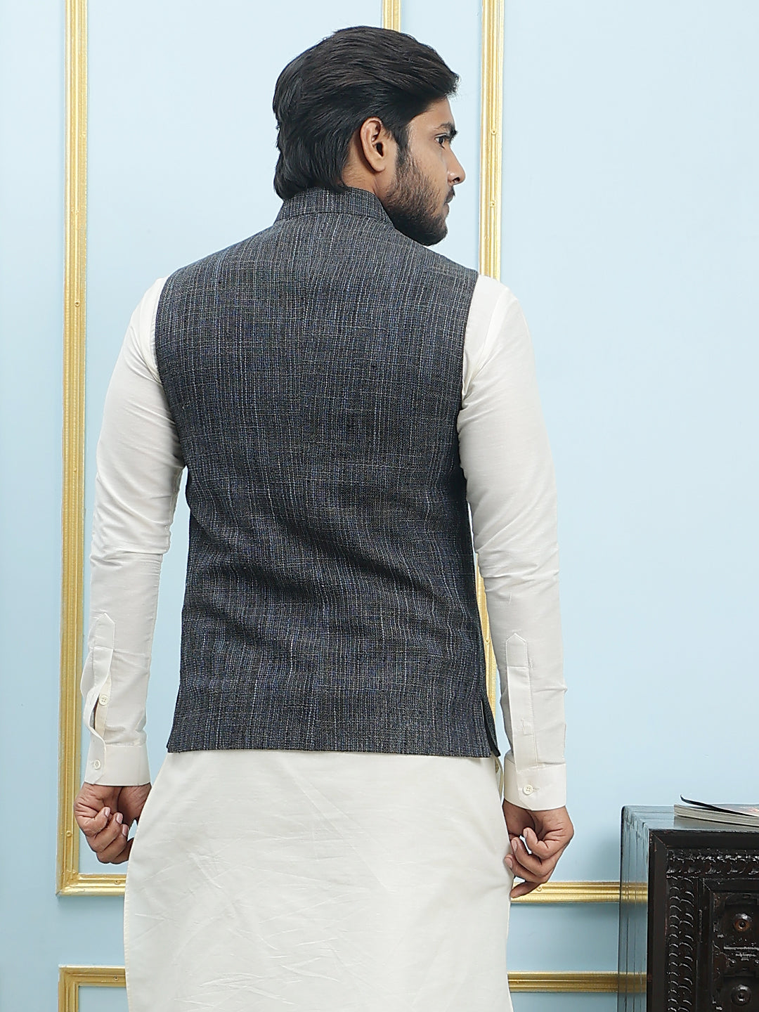 Solid Handwoven Pure Cotton Nehru Jacket