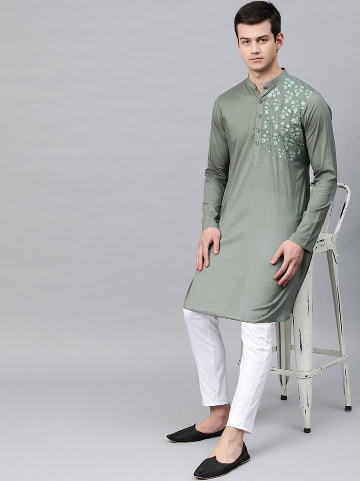 Olive Embroidered Straight kurta with Pyjama