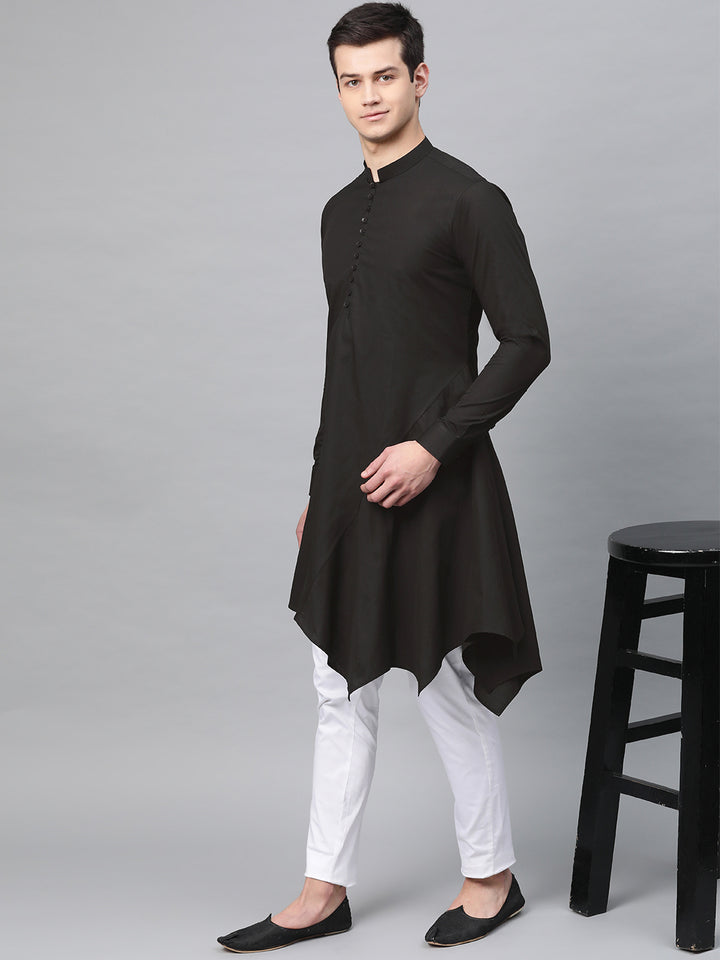Black Solid Asymmetrical Kurta With Pyjama