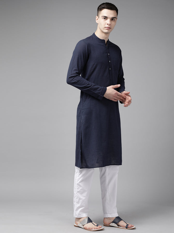 Men Blue And Beige Printed Pure Cotton Kurta Pajama With Nehru jacket