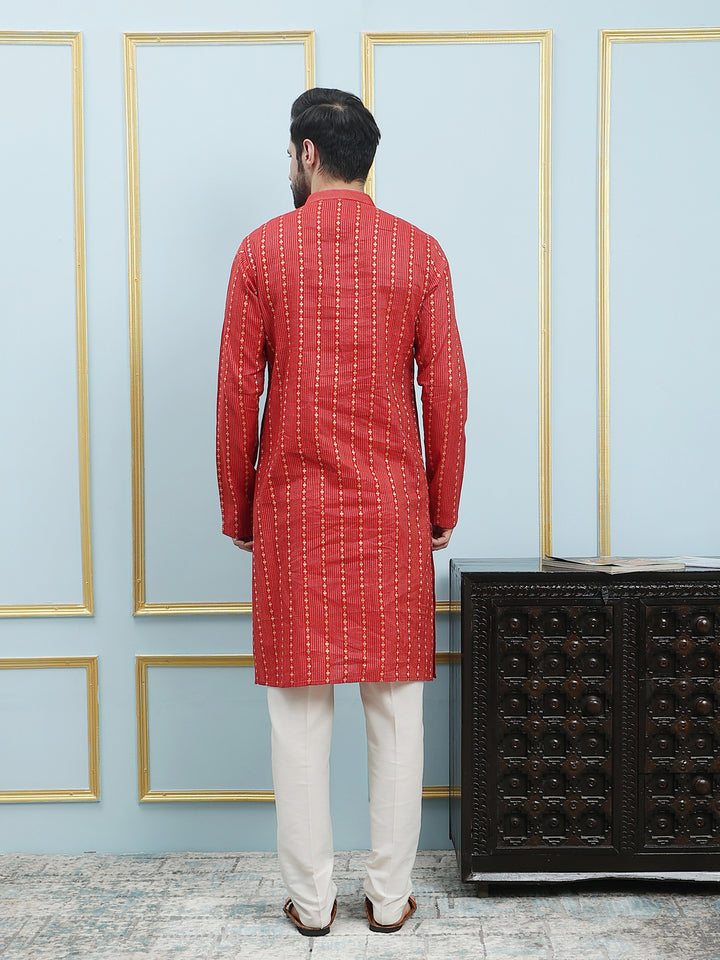 Thread Worked Cotton Silk Straight Kurta