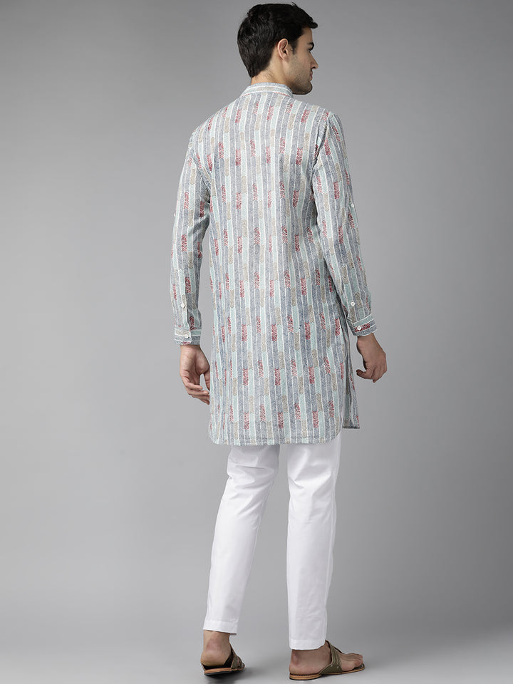 Men Multicolored Regular Pure Cotton Pathani Kurta with white Salwar