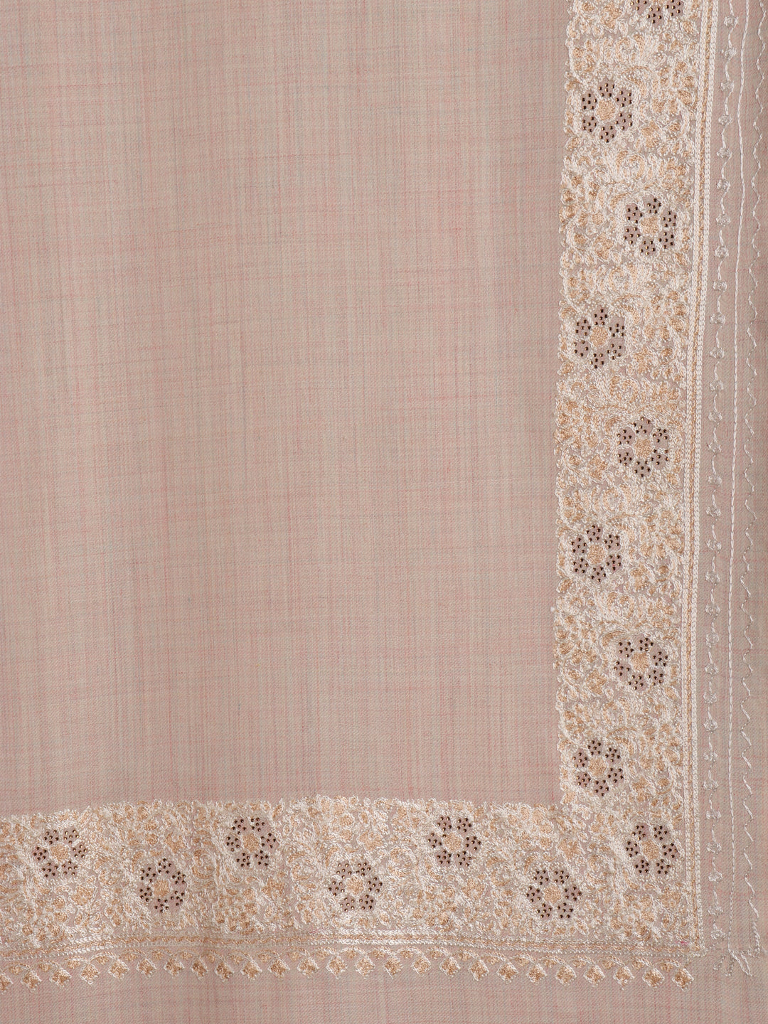 Tweedle Fine Wool Aari Embroidery Stole / Scarf for Men, Border Design with Stone Work - Off-White