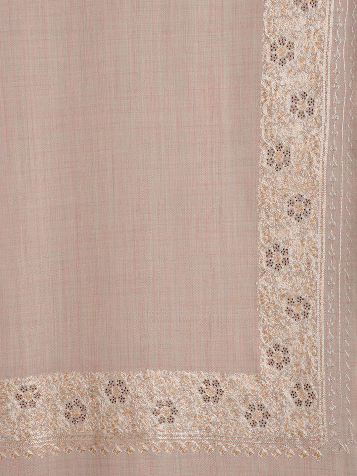 Tweedle Fine Wool Aari Embroidery Stole / Scarf for Men, Border Design with Stone Work - Off-White