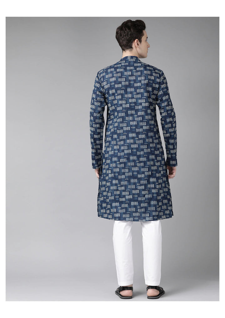 Blue Geometric Printed Straight kurta