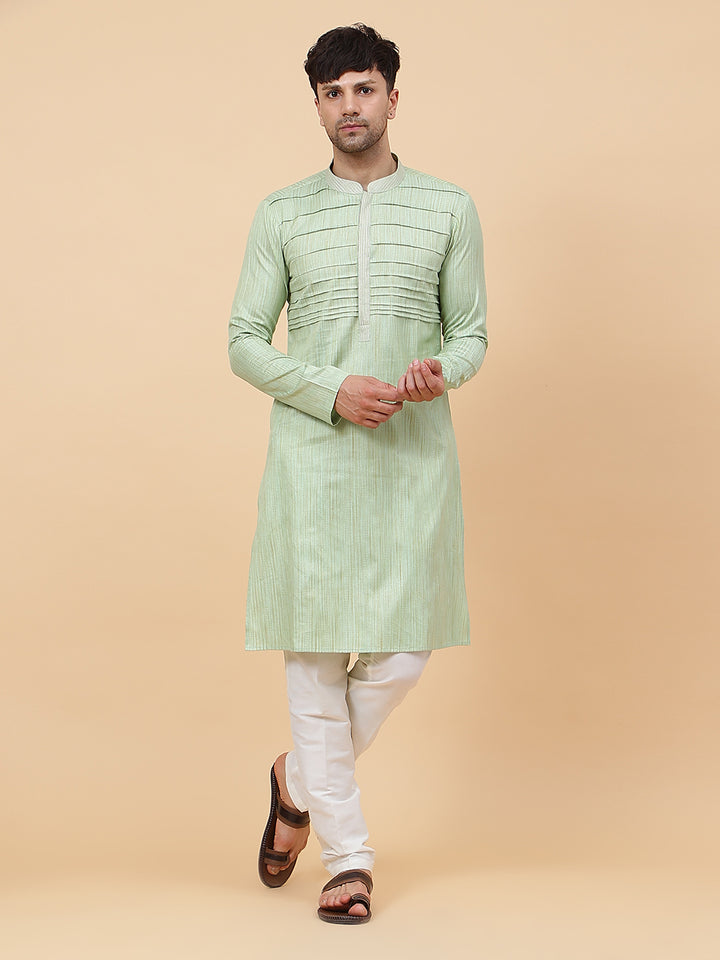 Embroidered Pintuck Cotton Silk Straight Kurta