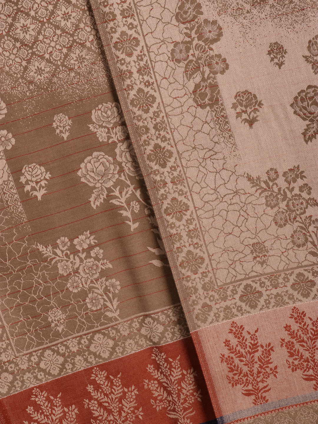 Reversible Fusion, Floral Design Shawl for Winter - Beige