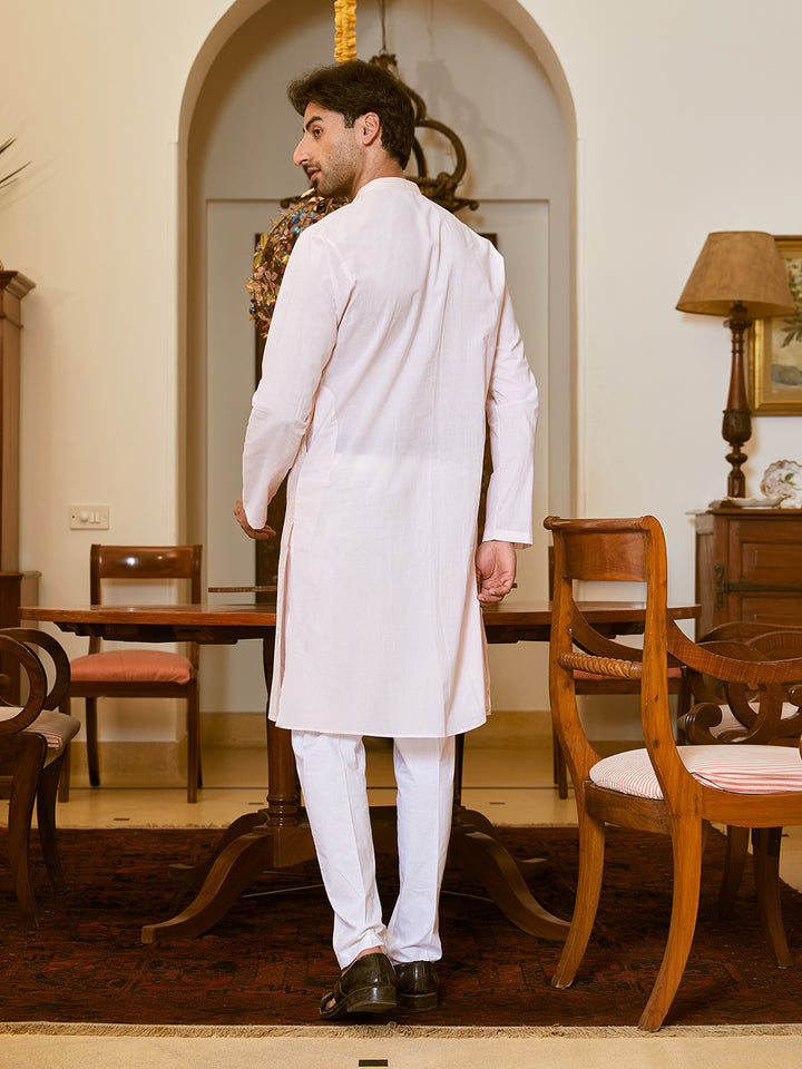 Gota Strips and Sequins Embroidered Pure Cotton Straight Kurta with Pyjama