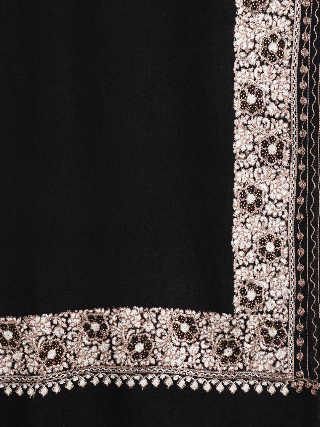 Tweedle Fine Wool Aari Embroidery Stole / Scarf for Men, Border Design with Stone Work - Black