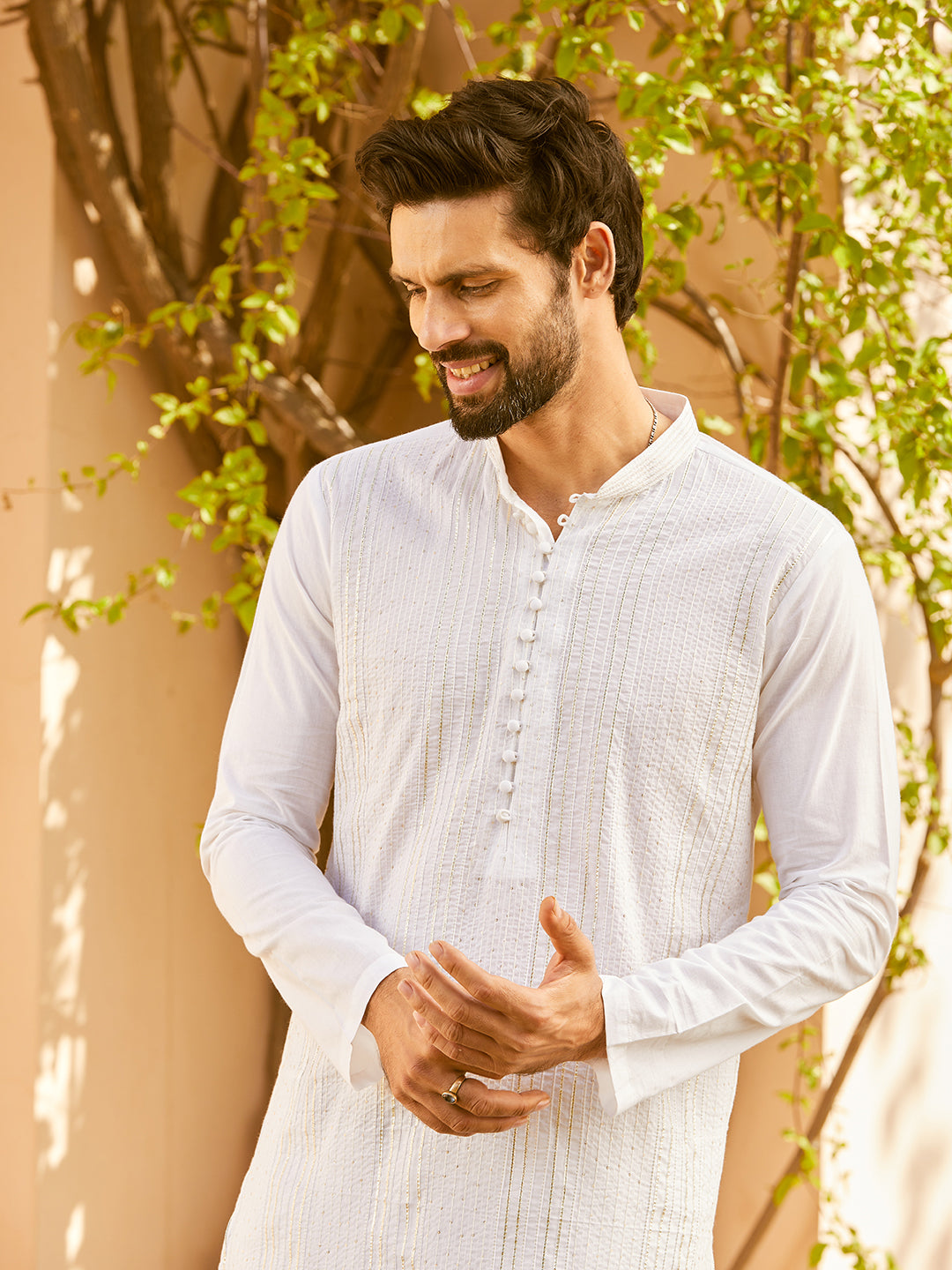 Pintuck with Thread work Pure Cotton Straight Kurta