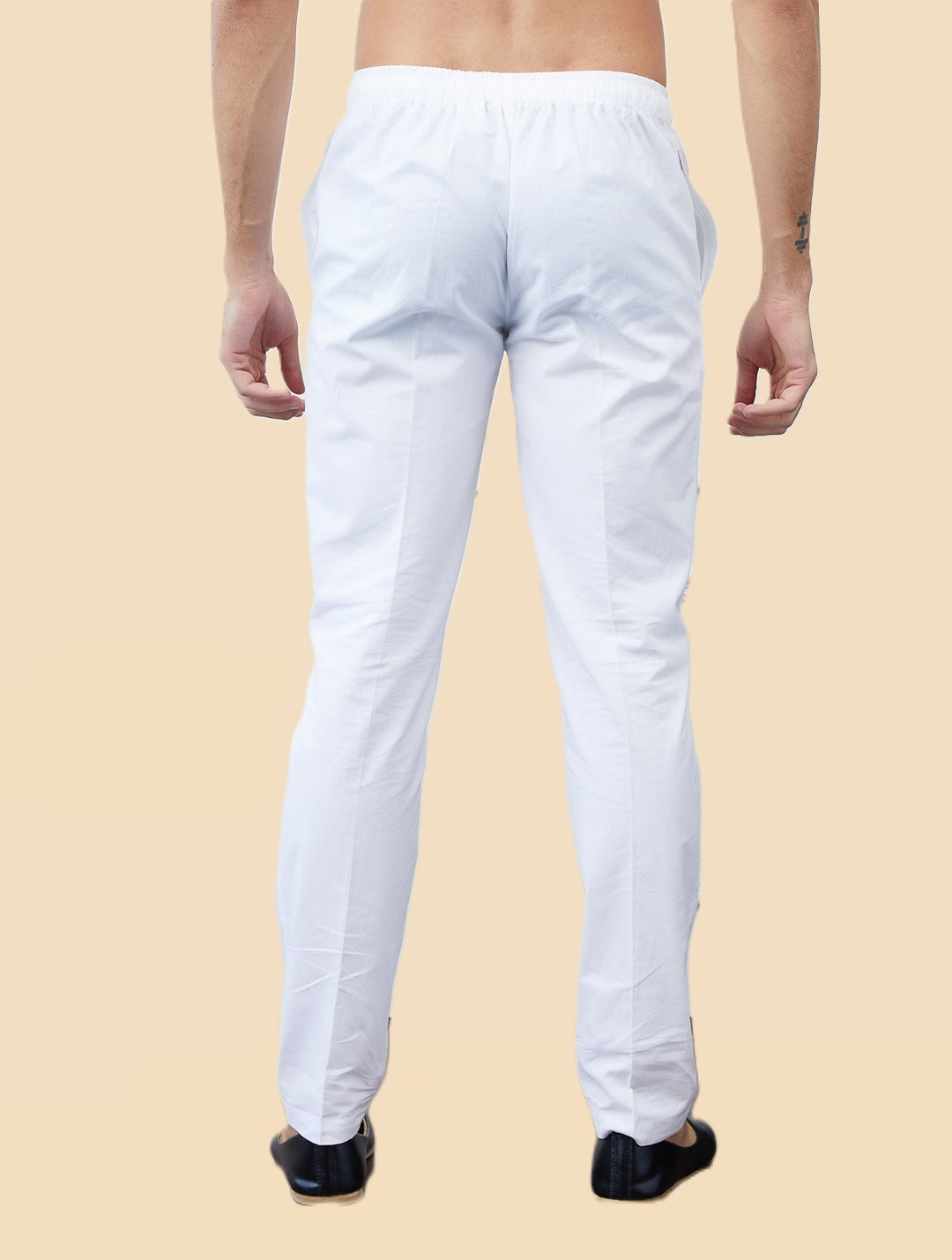 Men's White Solid Cotton Pyjama