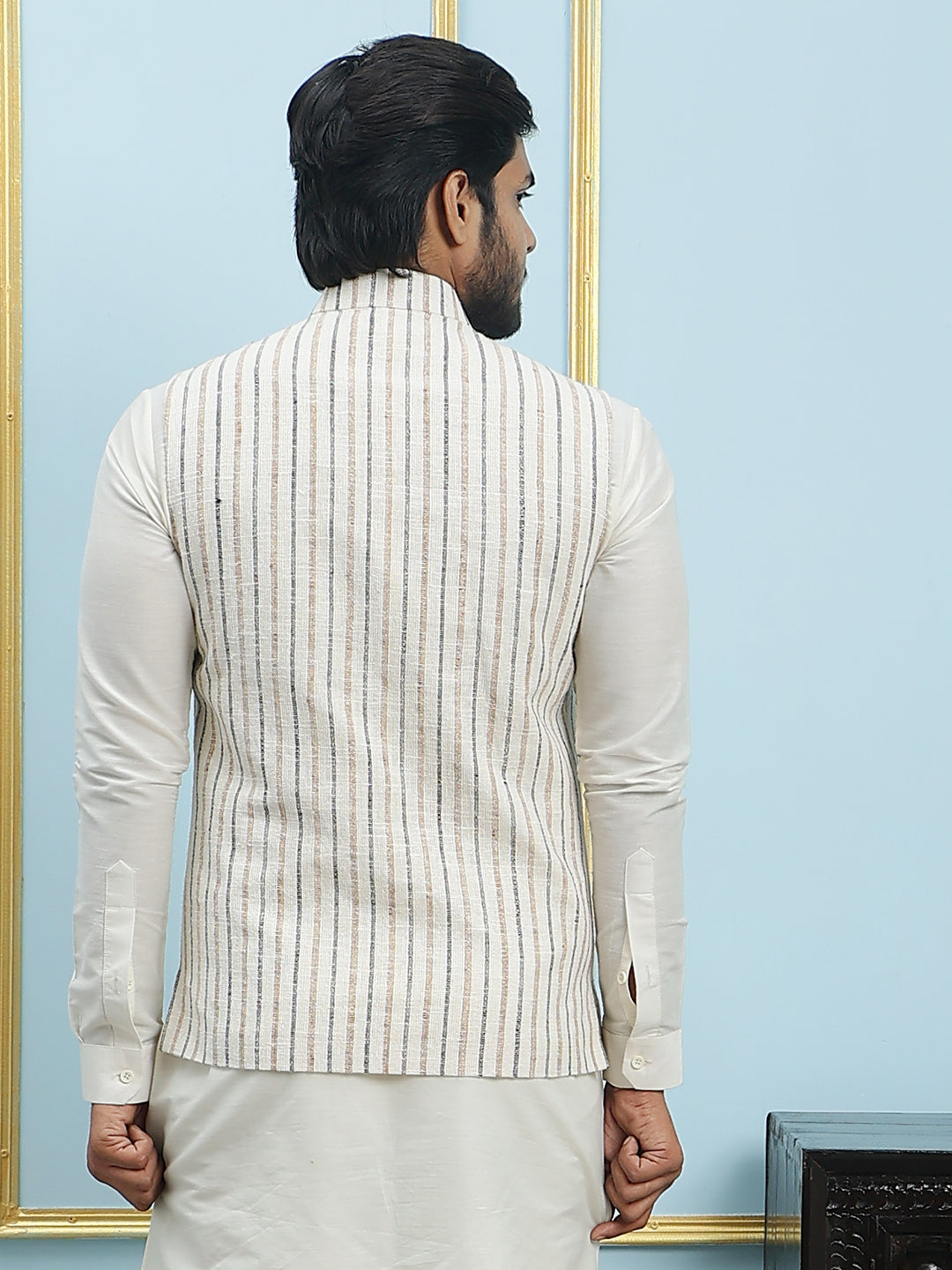 Pure Silk Straight Kurta & Pyjama Set with Handwoven Nehru Jacket