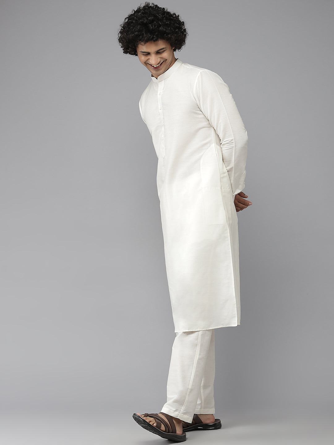 Solid Kurta With Pyjama & Jacquard Nehru Jacket