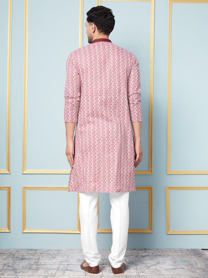 Pink Geometric Printed Kurta With Pyjama