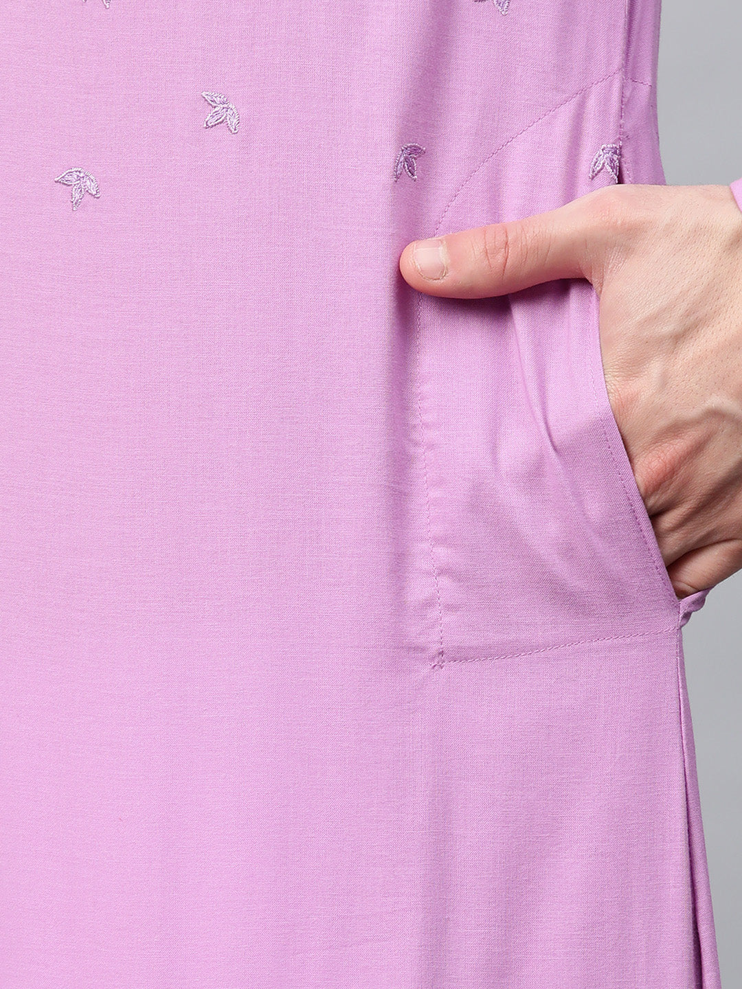 Lavender Embroidered Straight Kurta With Pyjama