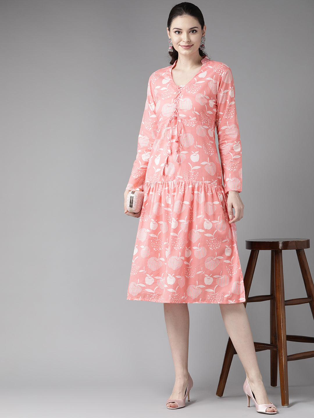 pink-white-apple-printed-tiered-dress