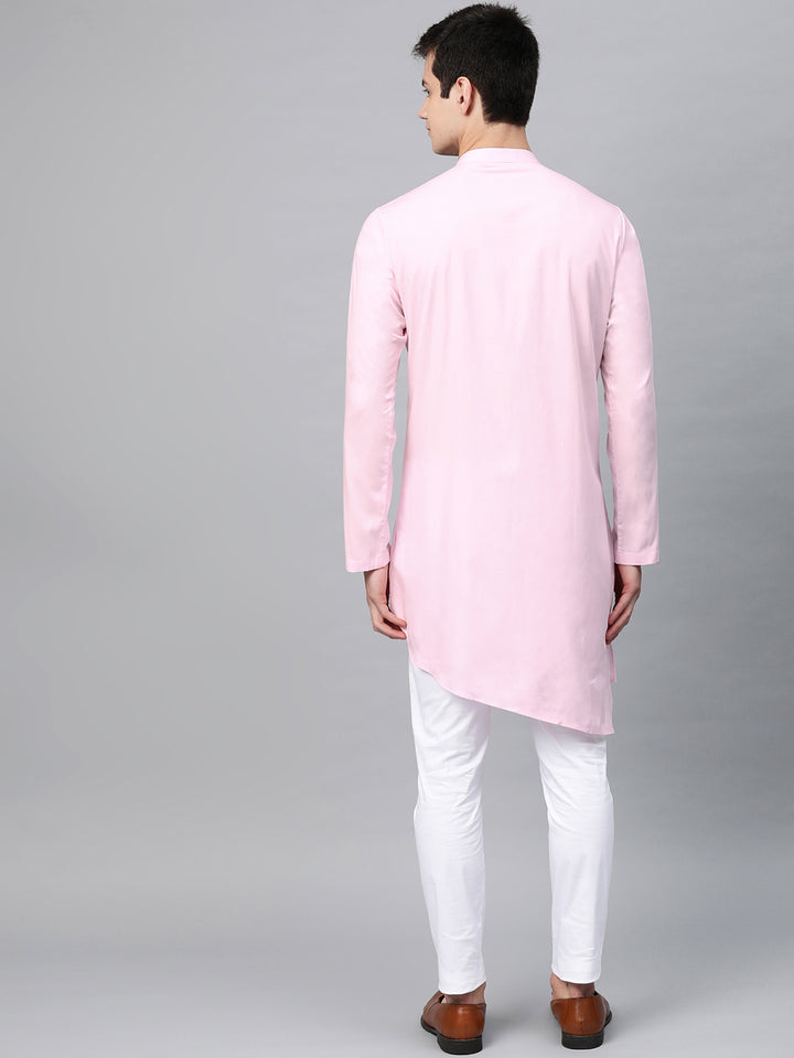 Pink Solid Straight Kurta With Yoke Thread Work With Kurta Pyjama