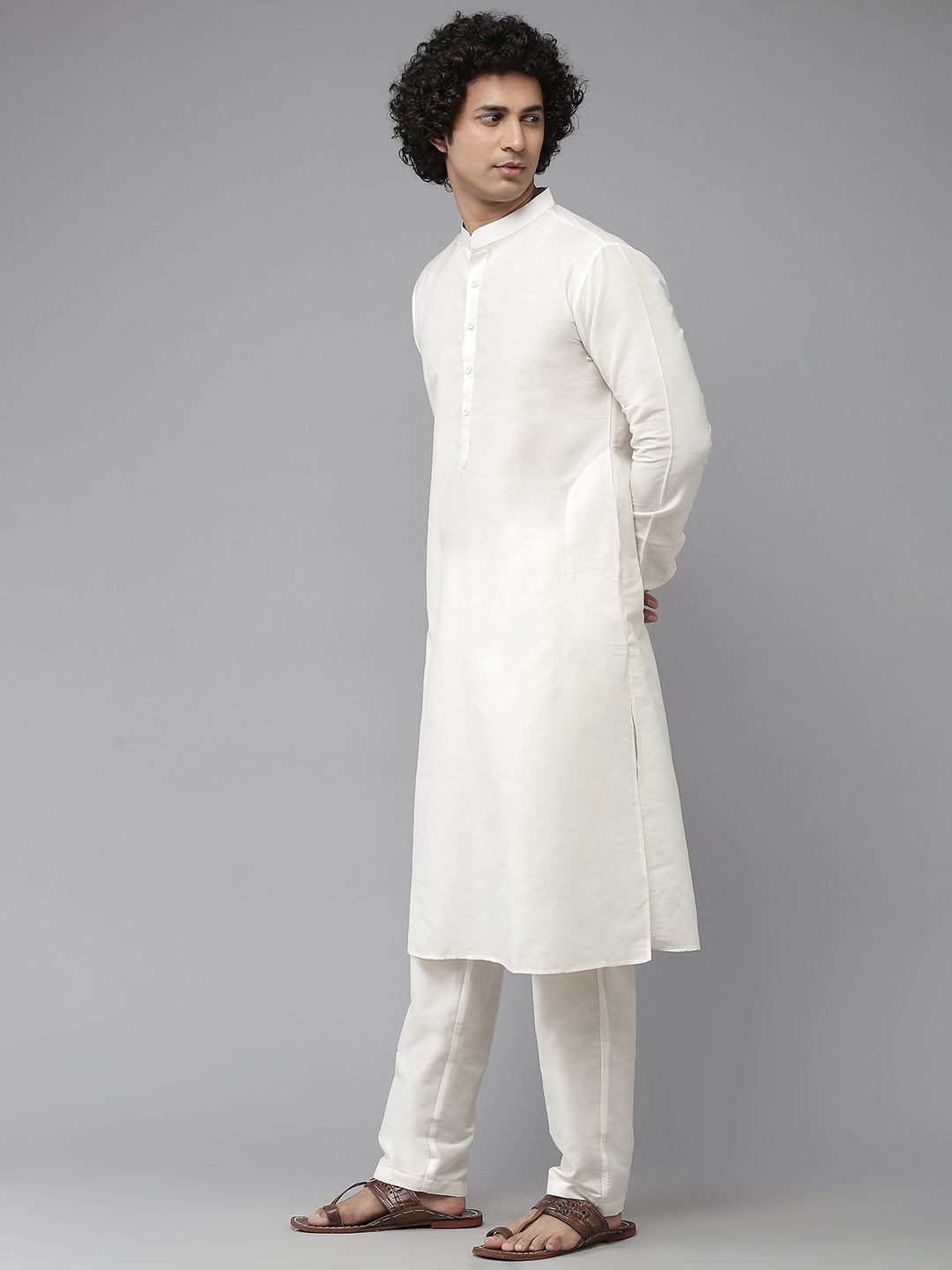 Men Blue & White Solid Kurta Pyjama With Nehru jacket