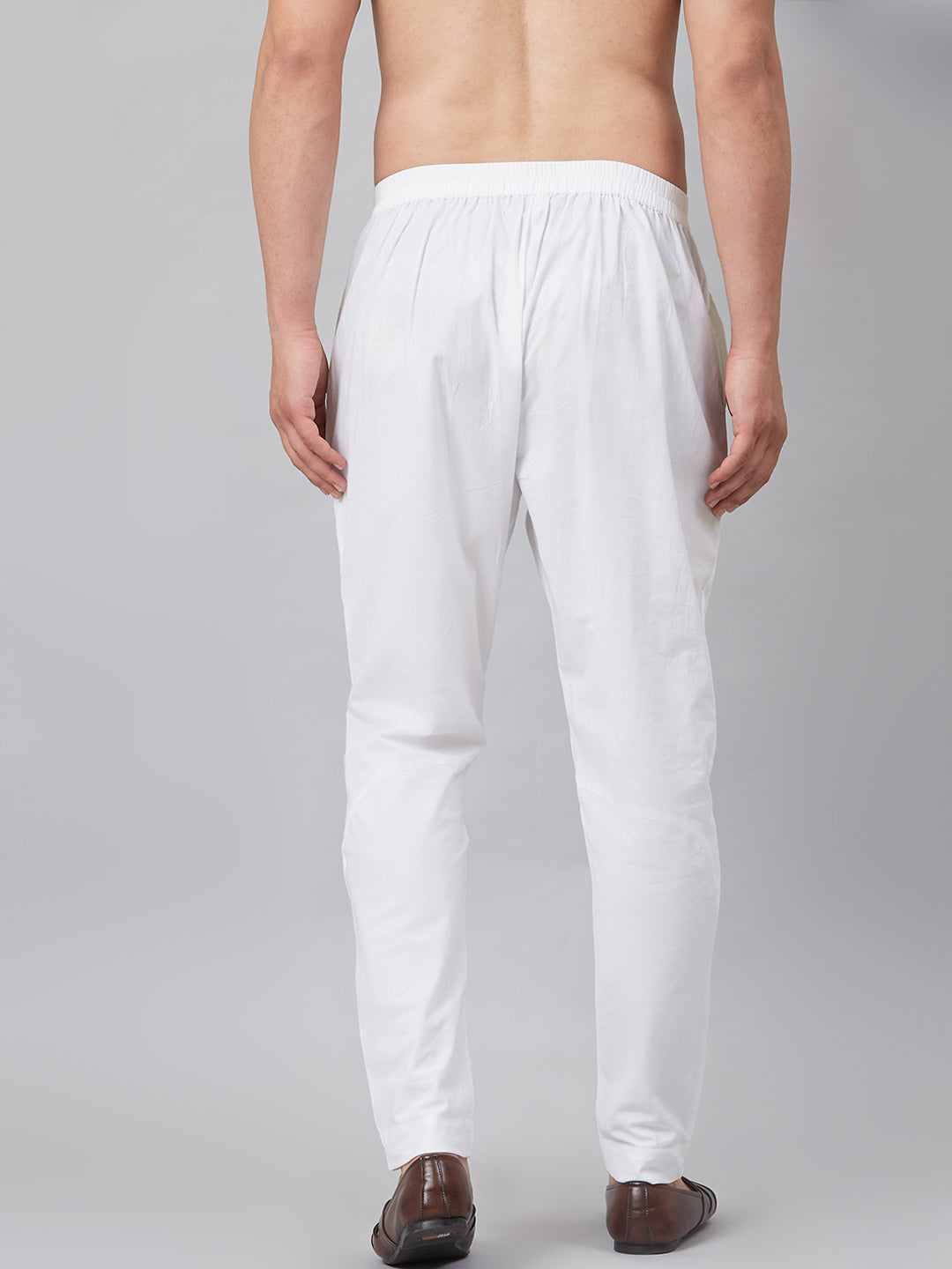 Combo Pack of 2: White Solid Cotton Trouser Pants