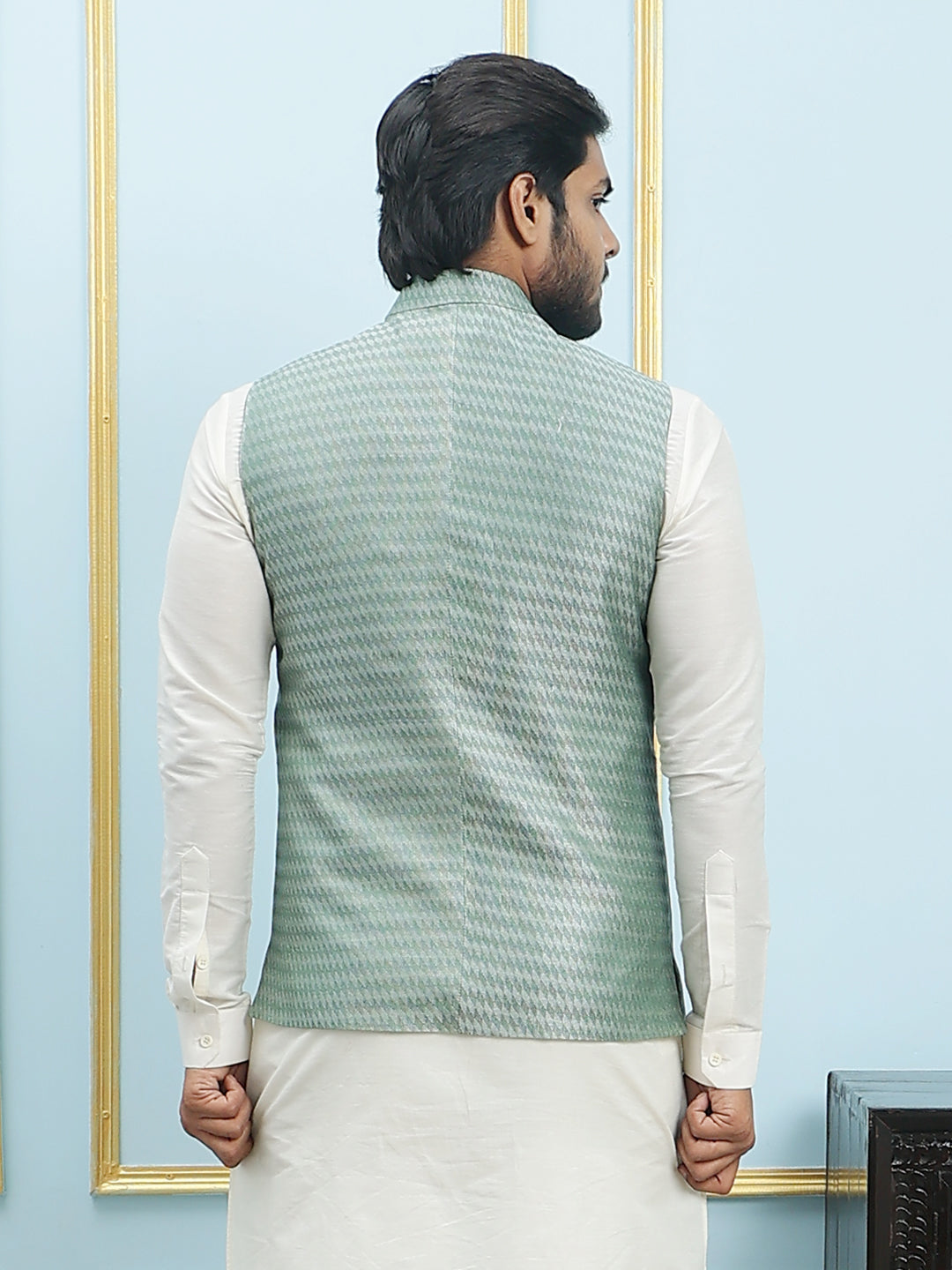 Pure Silk Kurta & Pyjama with Woven Jacquard Nehru Jacket