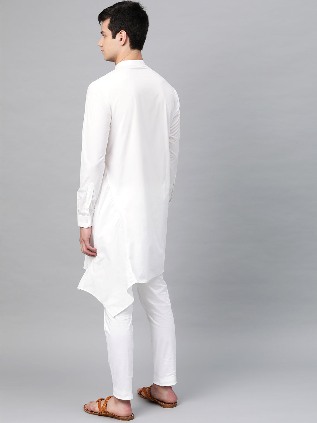 White Solid Asymmetrical Kurta With Pyjama