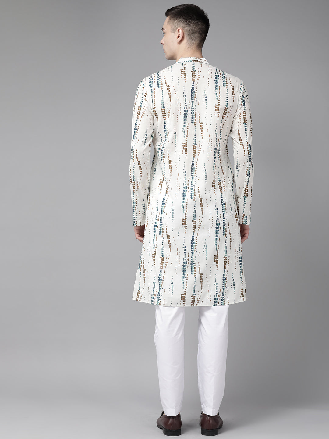 Men White Multi Tie and dye Print Design Straight Kurta