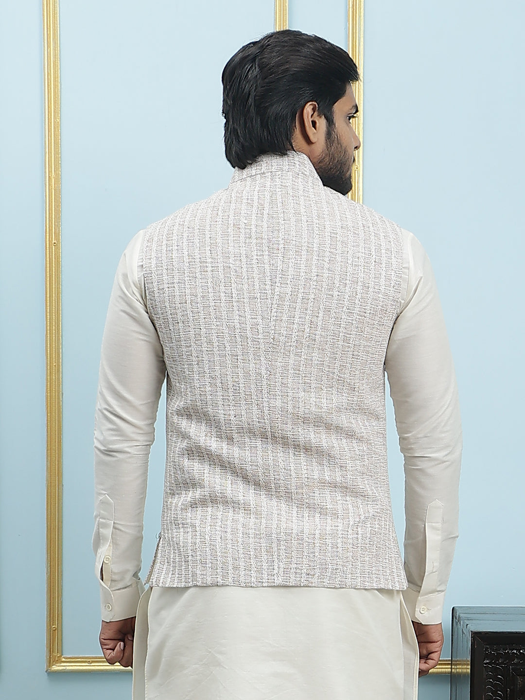 Pure Silk Straight Kurta & Pyjama Set with Handwoven Nehru Jacket