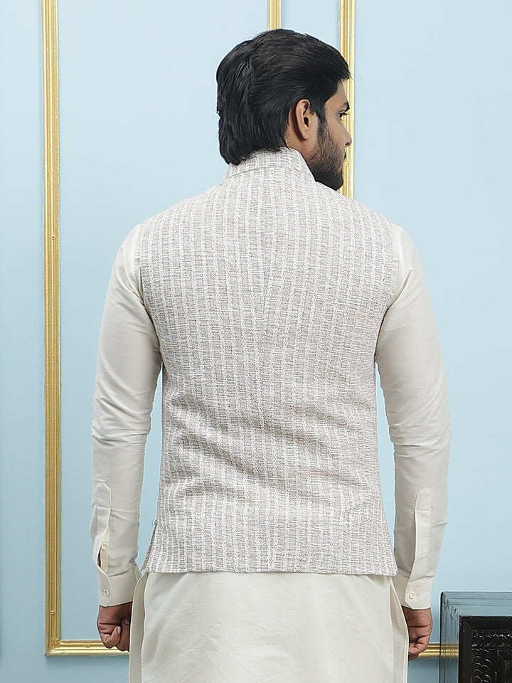Pure Silk Straight Kurta & Pyjama Set with Handwoven Nehru Jacket