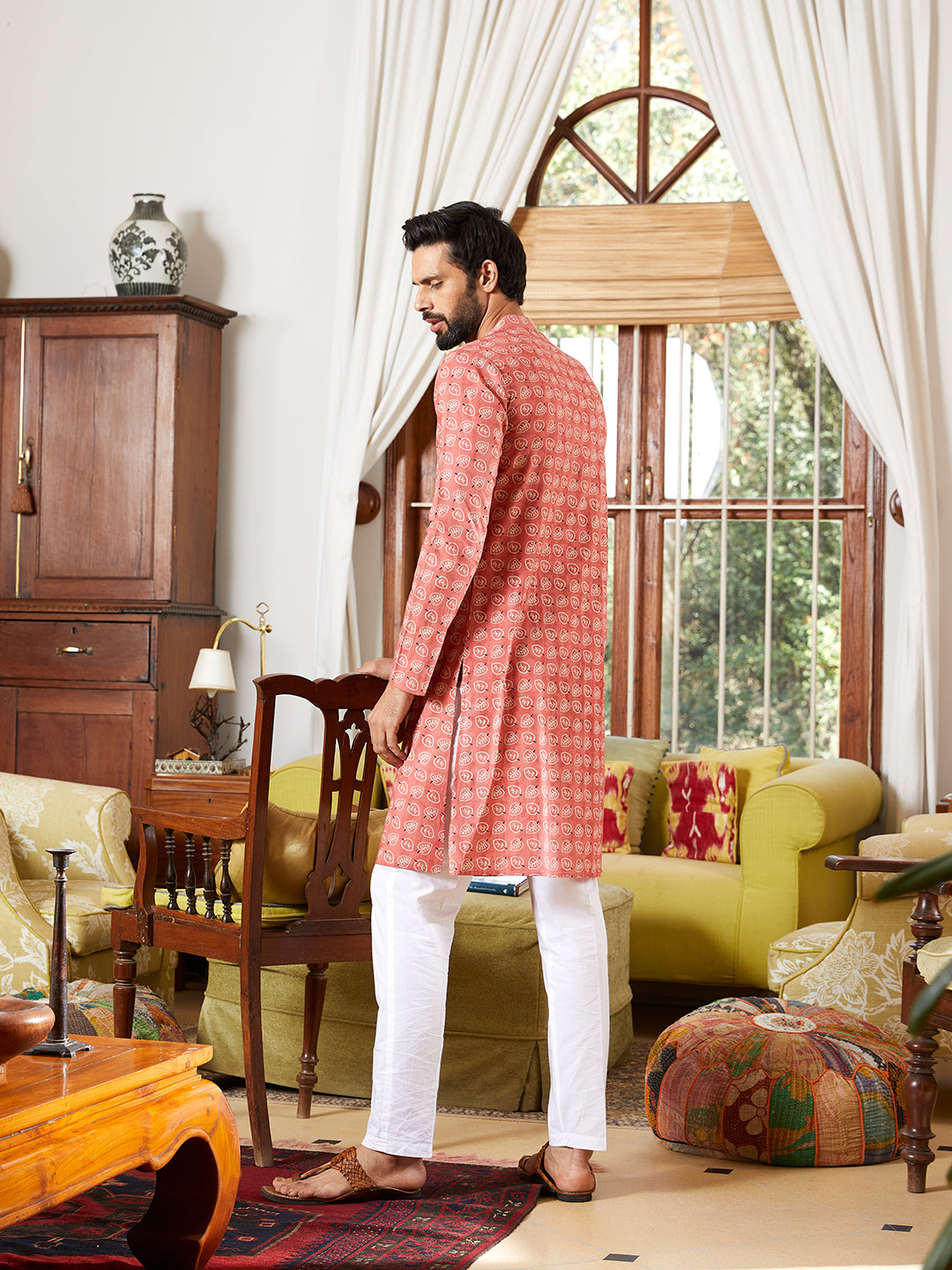 Leaf Printed Pure Cotton Straight Kurta