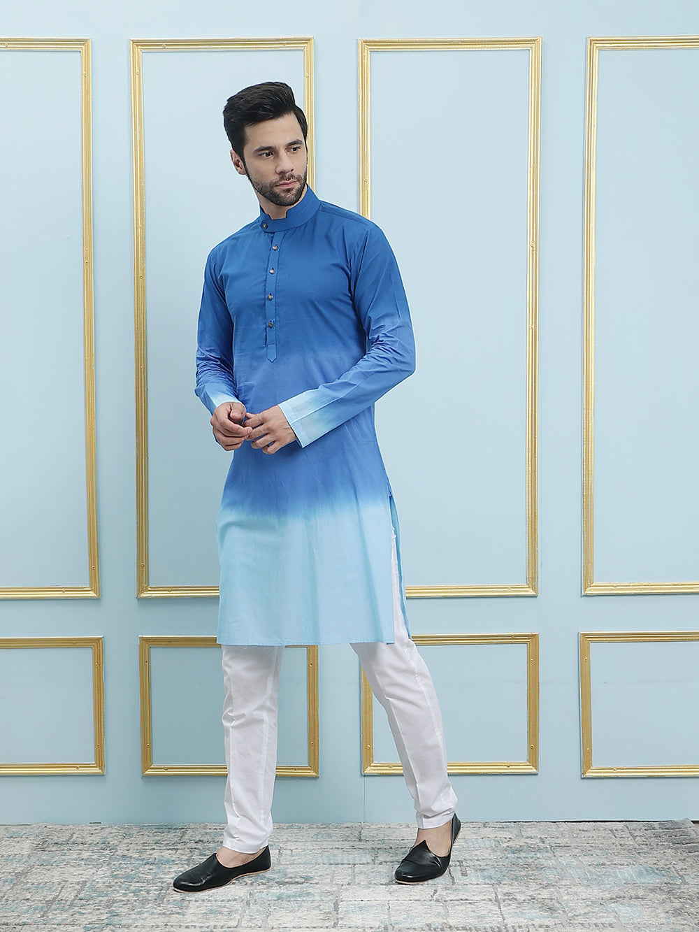 Ombre Dyed Pure Cotton Kurta with Pyjama – Blue