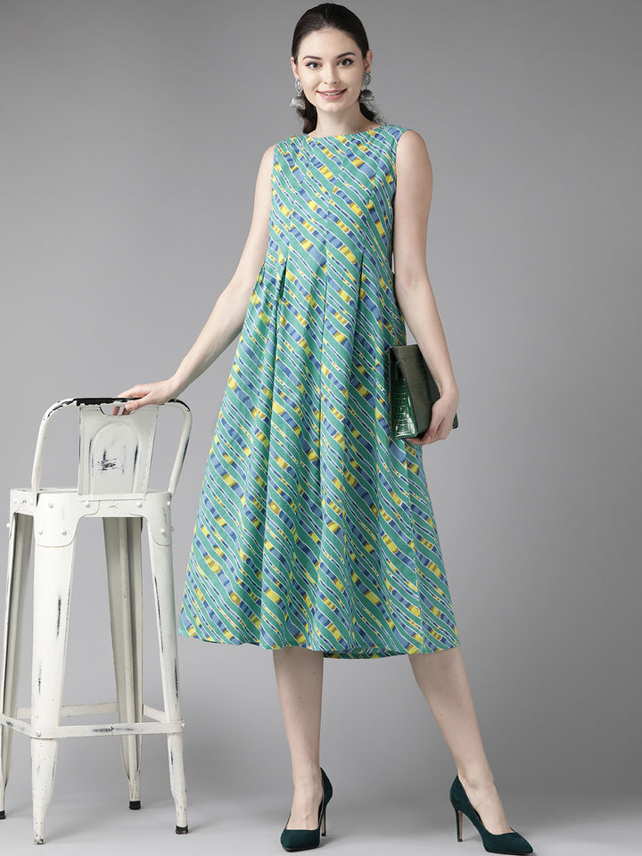 Leheriya Printed A-Line Dress with Box Pleats