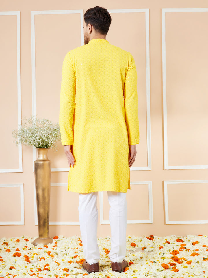 Yellow Sequins Embroidered Rayon Kurta with Pyjama