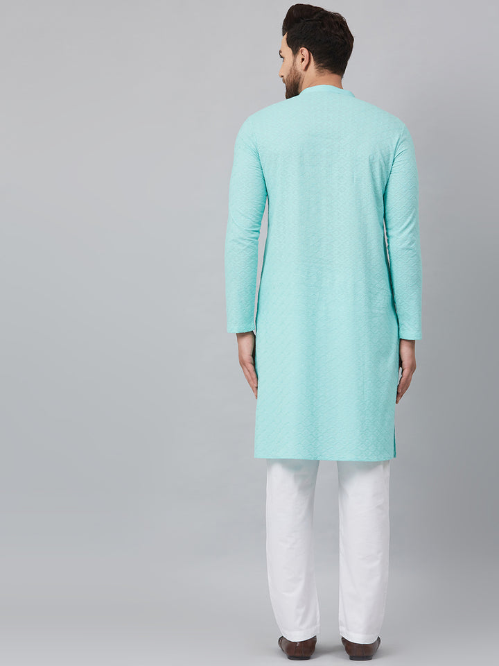 Lime Green Chikankari Embroidered Woven Design Straight Kurta With Pyjama