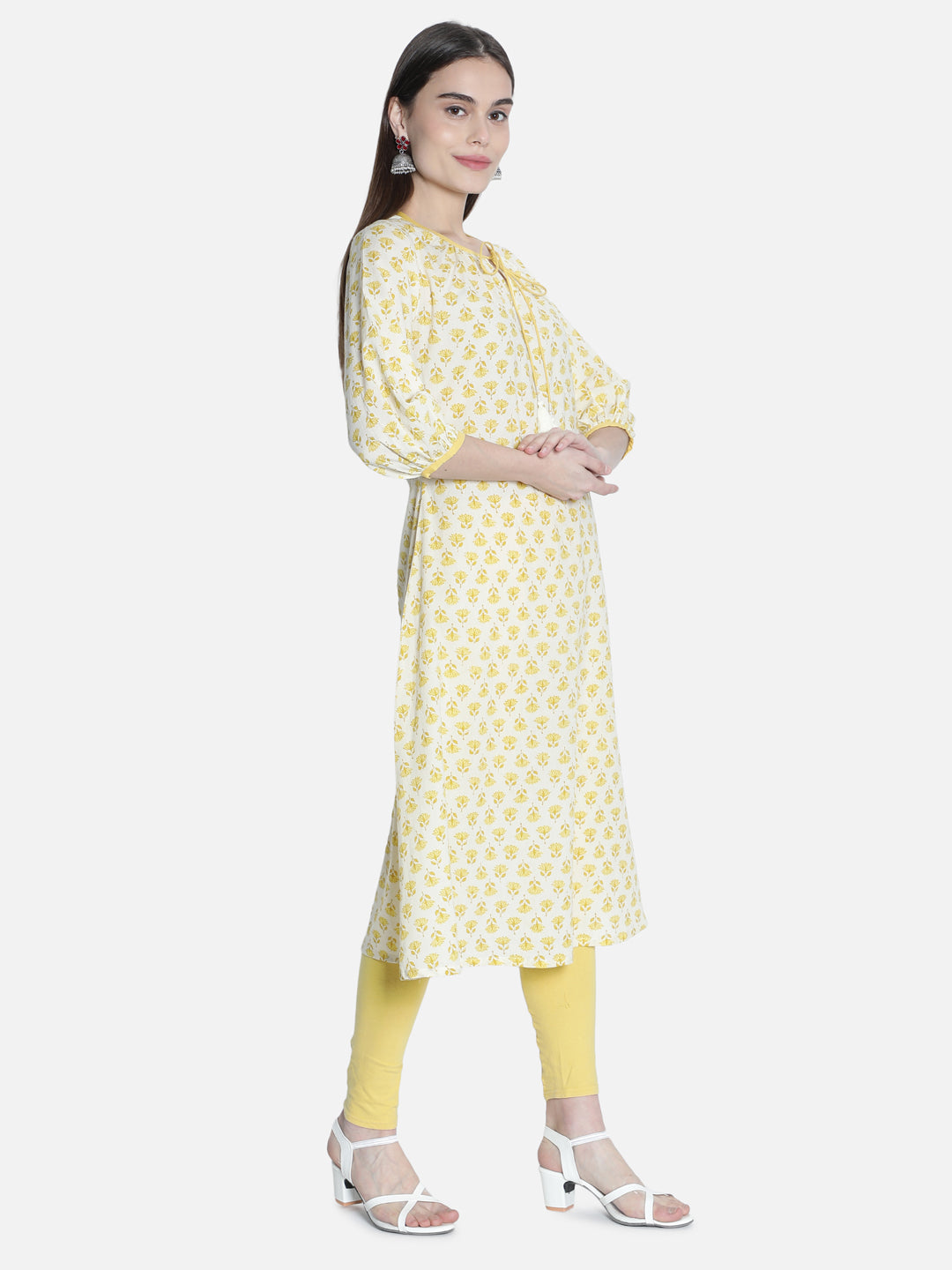 Women Off White And Yellow Printed Dress